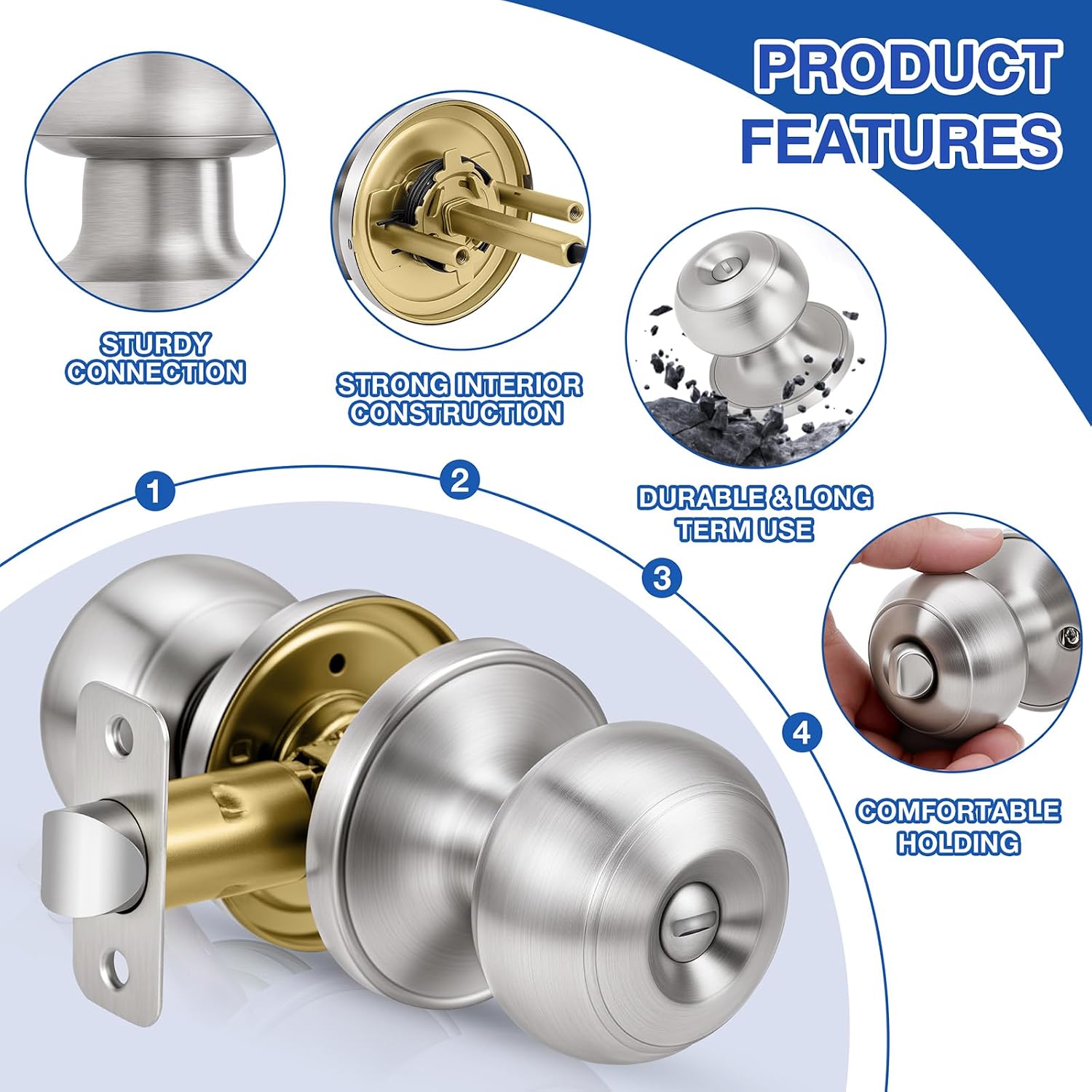 10-Pack Brushed Nickel Privacy Door Knobs for Interior Rooms — view 2