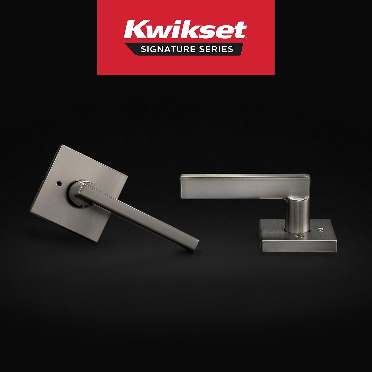 Privacy Door Lever Set, Satin Nickel Finish, Square Rosette — view 3