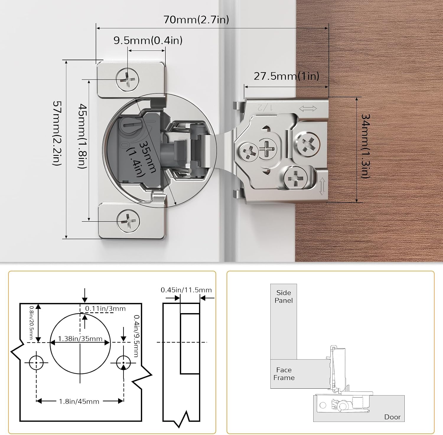 Soft Close Cabinet Hinges, 1/2 Inch Overlay, with Template, 60 Pieces — view 2